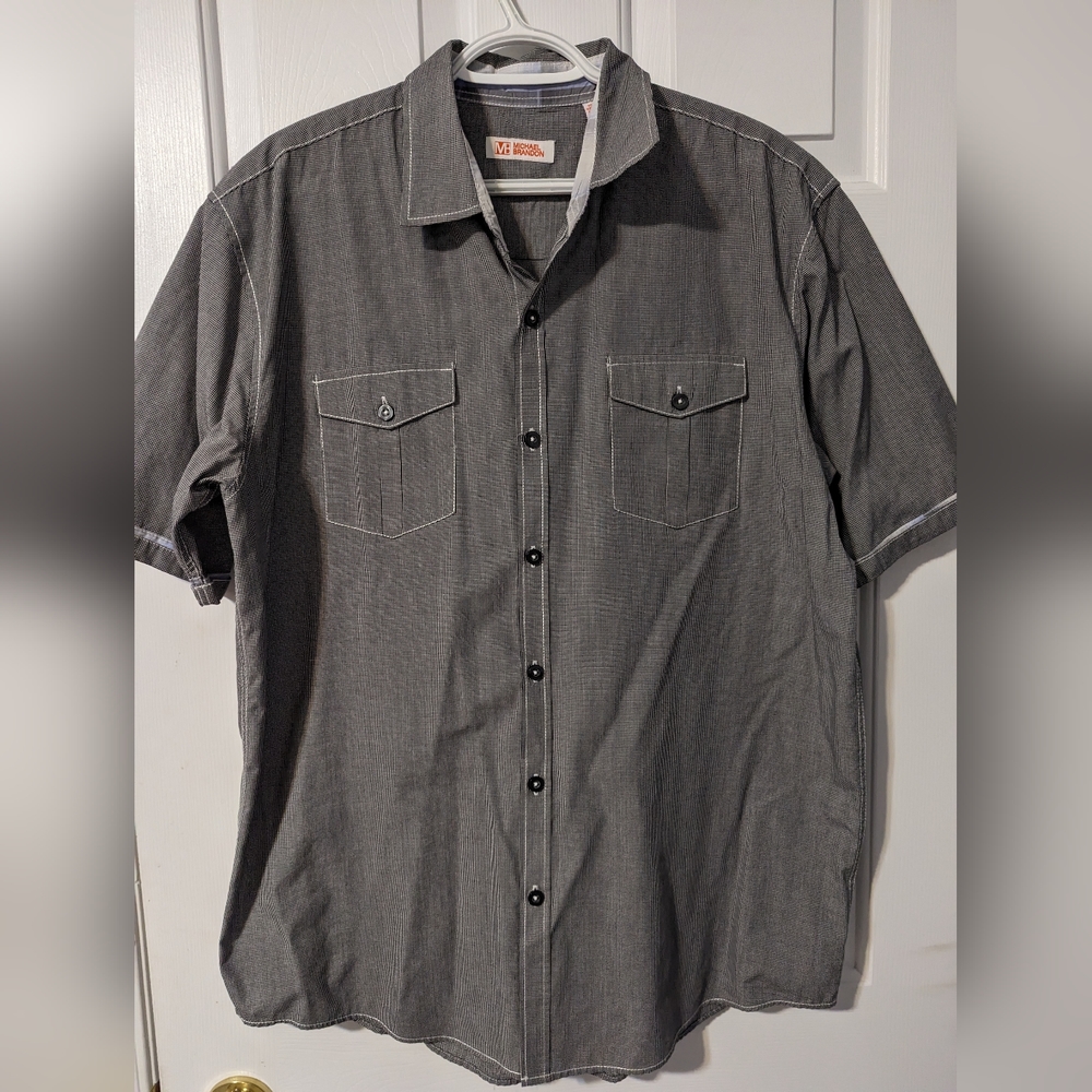 Men's Michael Brandon Black and White Checkered Short-Sleeve Button Up Shirt
